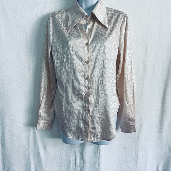 Silky Long Sleeve Notched Collar Button Down Shirt - Picture 2 of 7